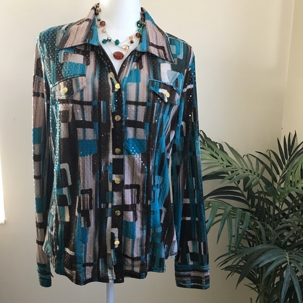 Patchington Stretch Long Sleeve Heat Sequin Top L
